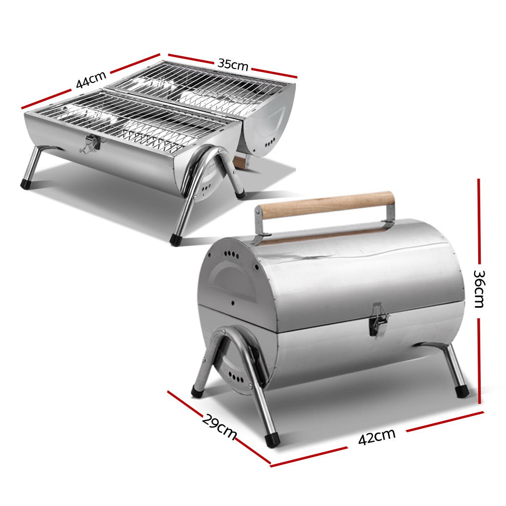 Grillz Portable BBQ Drill, a compact and lightweight charcoal barbeque smoker designed for outdoor cooking.