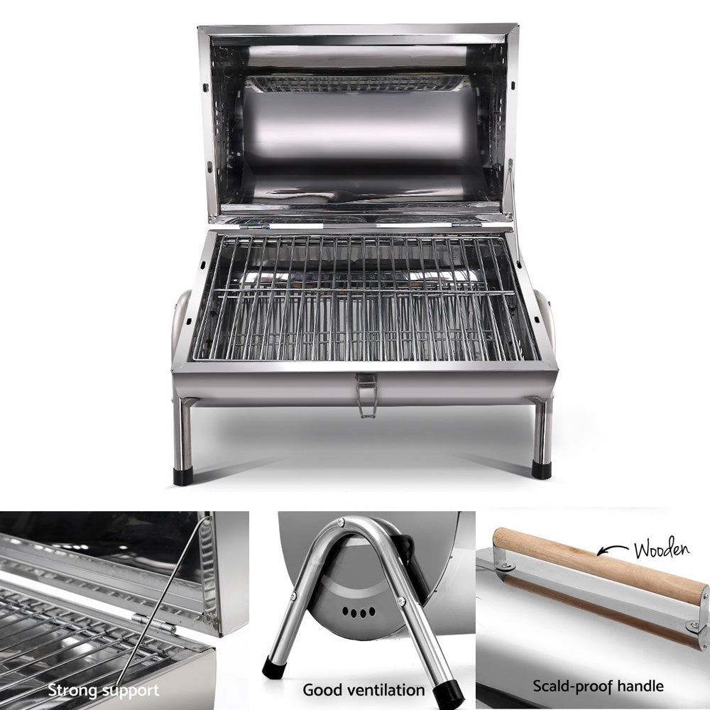 Grillz Portable BBQ Drill, a compact and lightweight charcoal barbeque smoker designed for outdoor cooking.