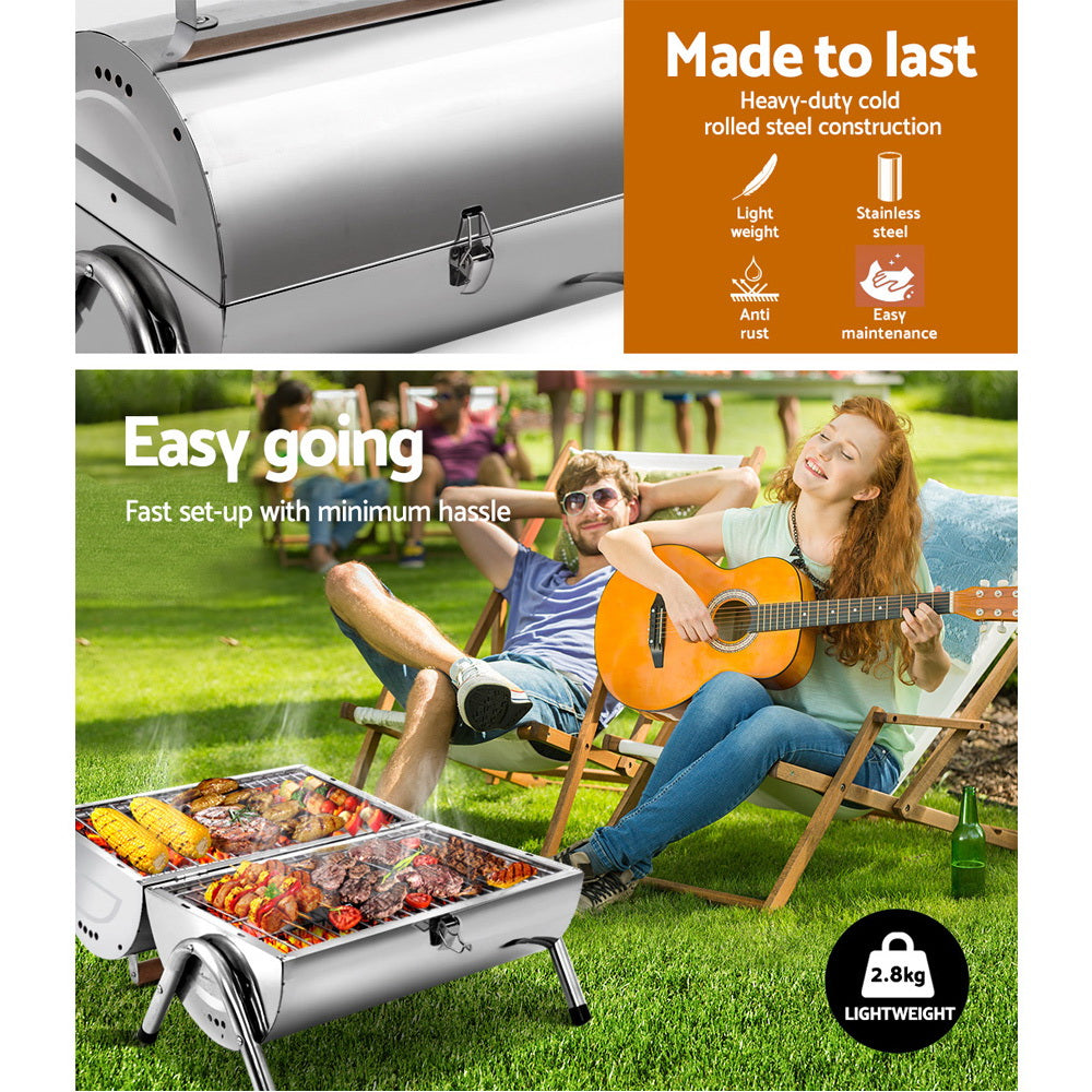 Grillz Portable BBQ Drill, a compact and lightweight charcoal barbeque smoker designed for outdoor cooking.