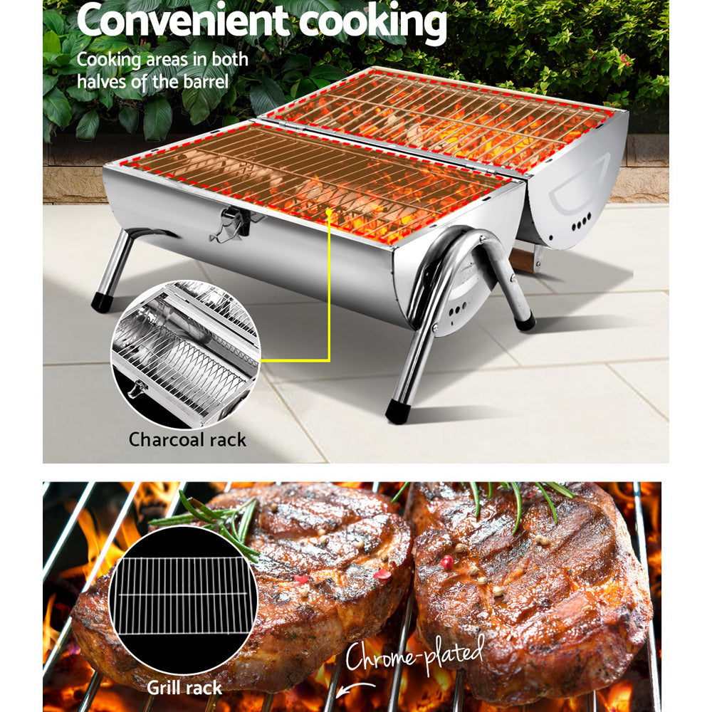 Grillz Portable BBQ Drill, a compact and lightweight charcoal barbeque smoker designed for outdoor cooking.