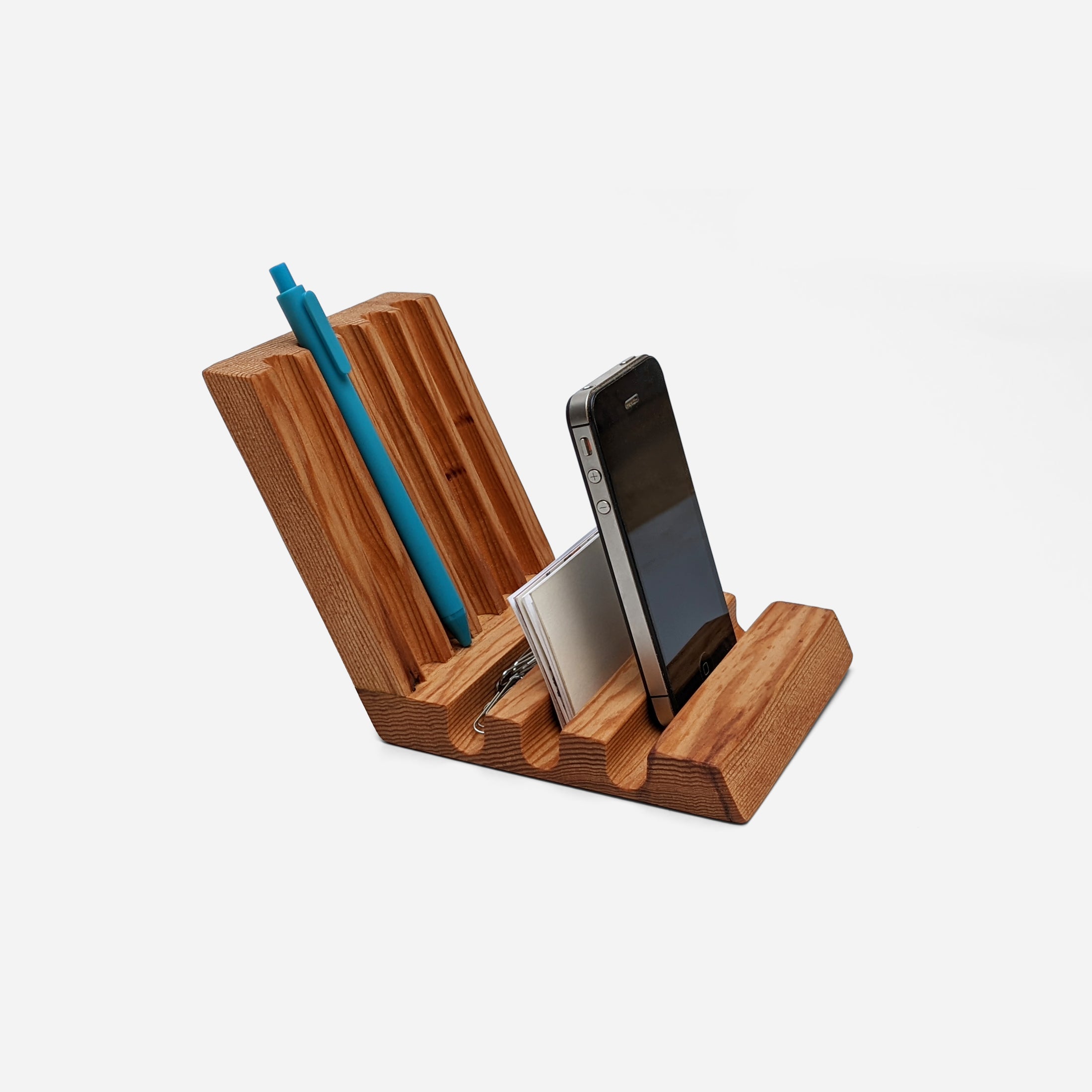 Wooden desk organizer with phone