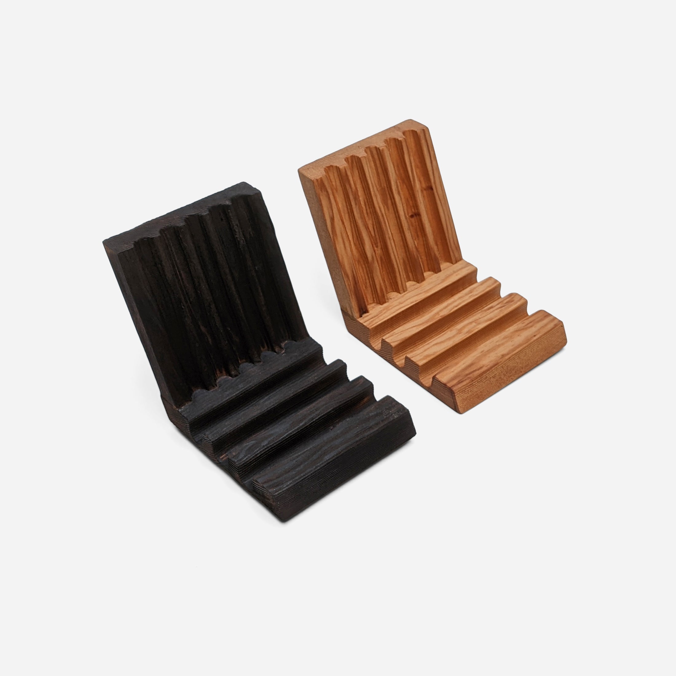 Wooden multitool stands in black & natural finish.