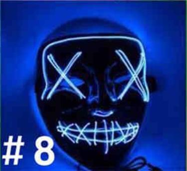 Colorful LED light-up party mask designed for Halloween, featuring full face coverage and a Purge theme.