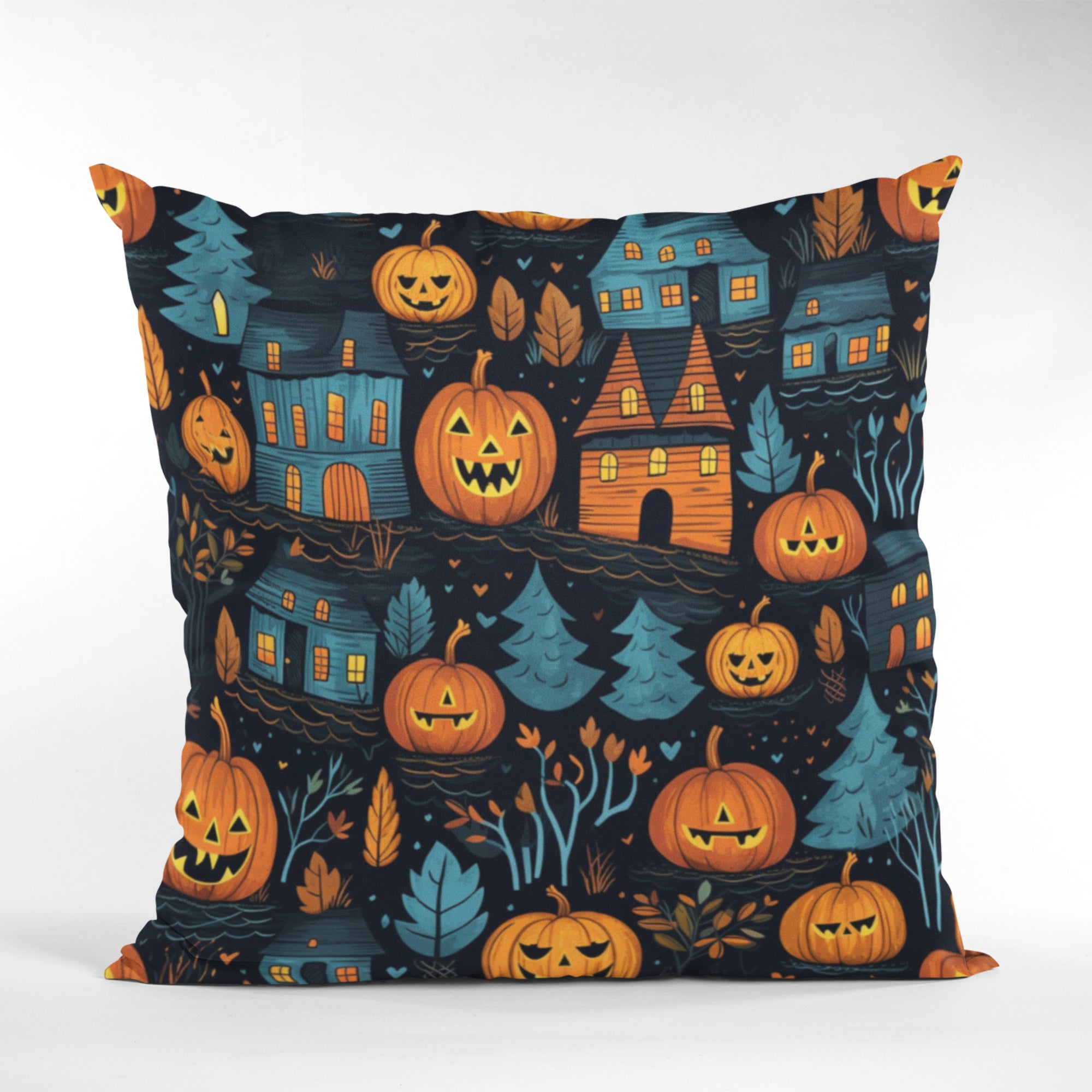 Halloween Throw Pillow featuring vibrant seasonal designs, made from durable fabric, perfect for fall home decor.