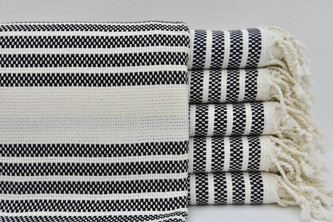 A beautifully designed Hammam towel made from 100% Turkish cotton, featuring a classic herringbone pattern, perfect for beach, yoga, and home use.