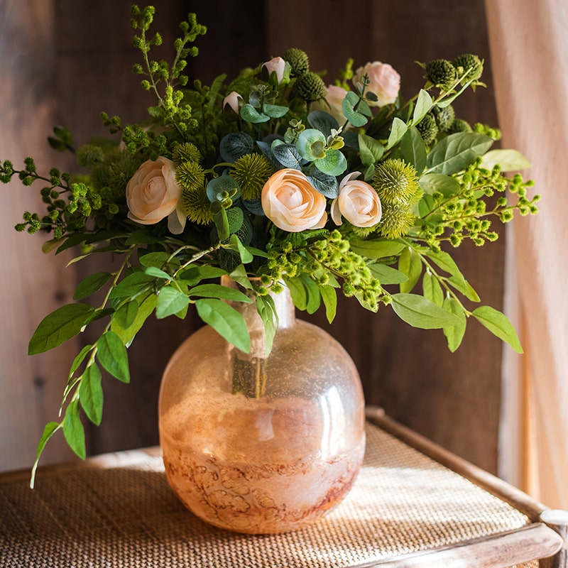 Hand Blown Bubble Glass Bud Vase in Amber, showcasing a textured finish and unique shape, perfect for floral arrangements.