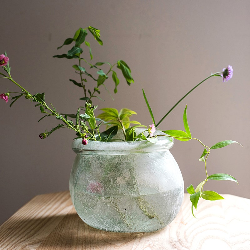 Hand Blown Glass Foggy Glass Vase in white and clear, showcasing unique handmade design and elegant foggy finish.