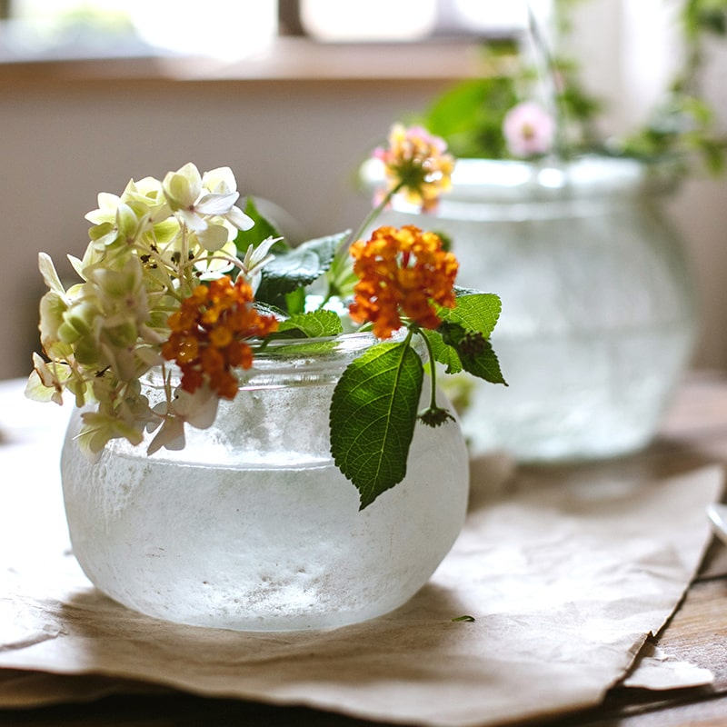 Hand Blown Glass Foggy Glass Vase in white and clear, showcasing unique handmade design and elegant foggy finish.