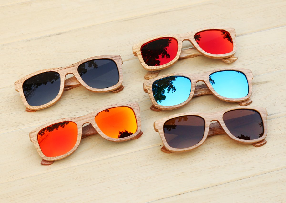 Handmade bamboo wooden sunglasses with polarized lenses, showcasing a stylish and eco-friendly design.