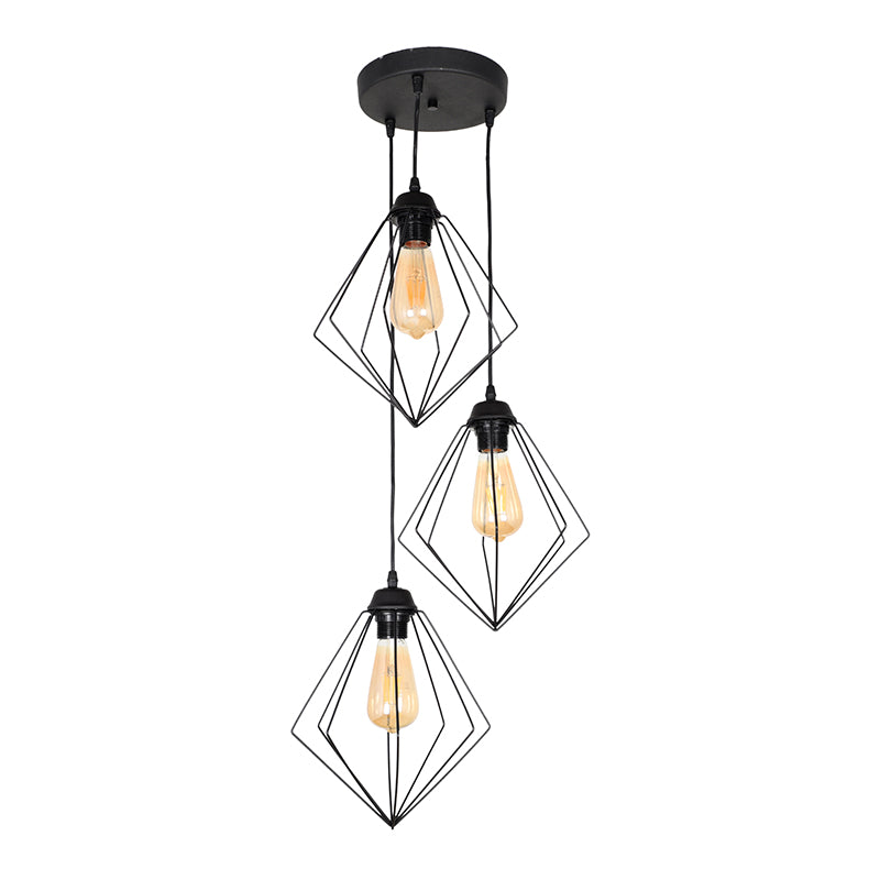 BOSFOR Hanging Lamp in black, featuring a sleek metallic design and three E27 bulb fittings, dimensions 21x21x70cm.