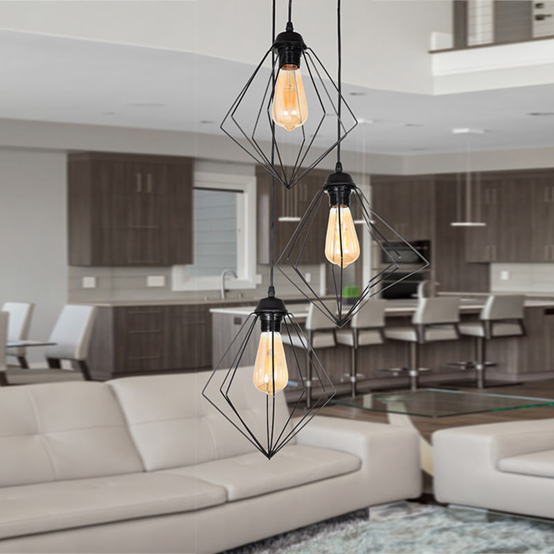 BOSFOR Hanging Lamp in black, featuring a sleek metallic design and three E27 bulb fittings, dimensions 21x21x70cm.