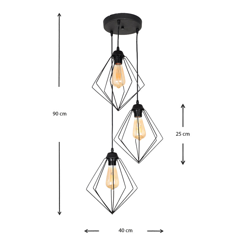 BOSFOR Hanging Lamp in black, featuring a sleek metallic design and three E27 bulb fittings, dimensions 21x21x70cm.