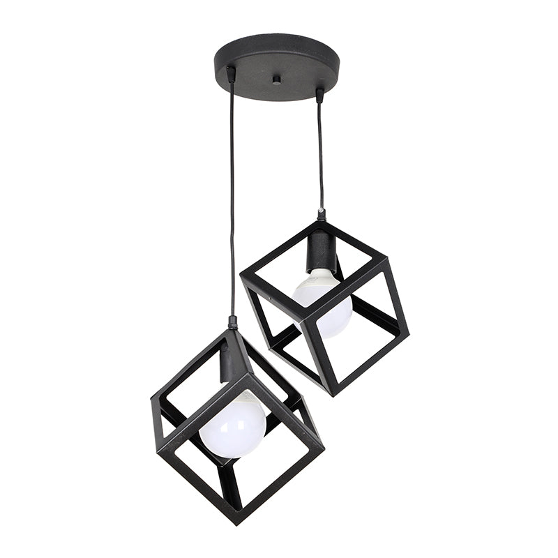 Stylish black metallic hanging lamp with two E27 bulb fittings, measuring 22x22x70 cm, perfect for modern interiors.