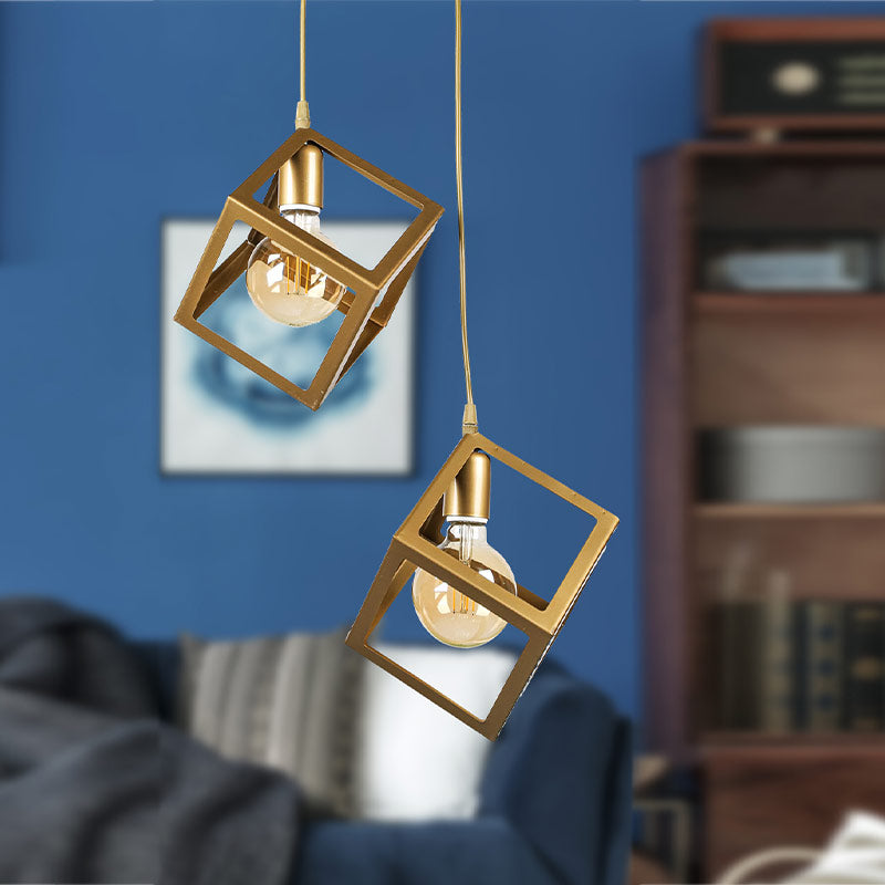 EQUALL Matte Gold Hanging Lamp with two E27 bulb fittings, showcasing a sleek design and elegant matte gold finish.