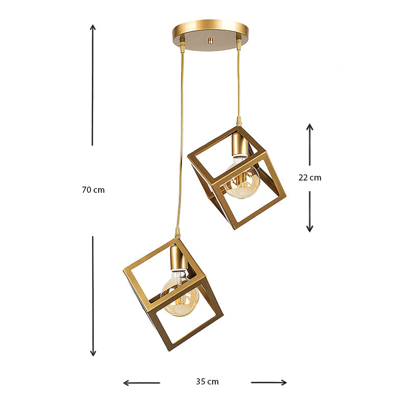 EQUALL Matte Gold Hanging Lamp with two E27 bulb fittings, showcasing a sleek design and elegant matte gold finish.