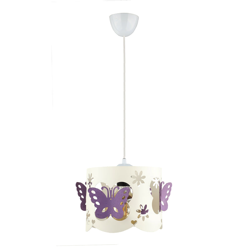 Hanging lamp for kids featuring a butterfly design in white and lilac, perfect for children's rooms.