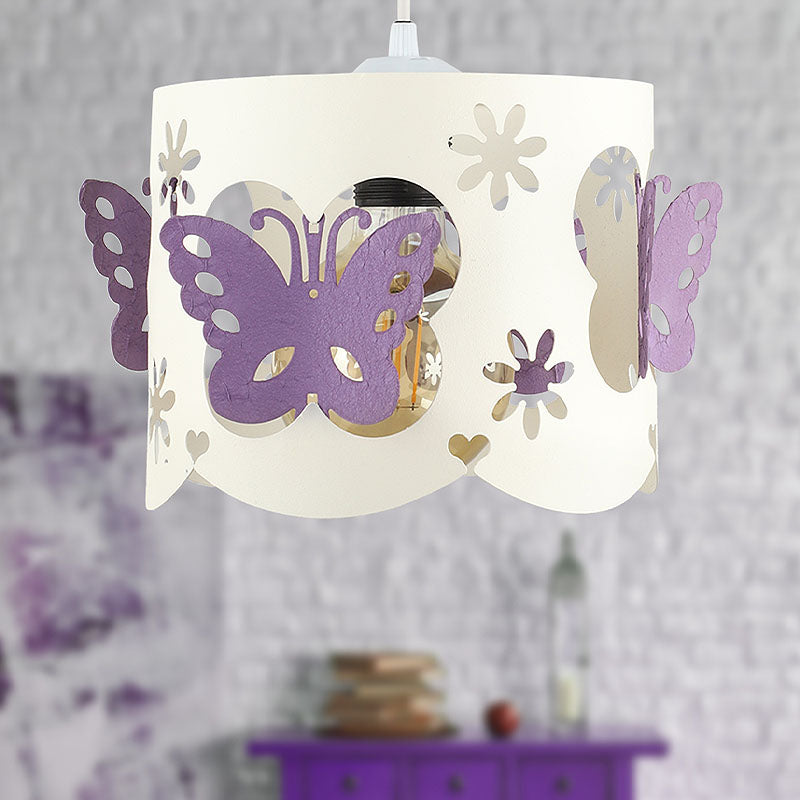 Hanging lamp for kids featuring a butterfly design in white and lilac, perfect for children's rooms.