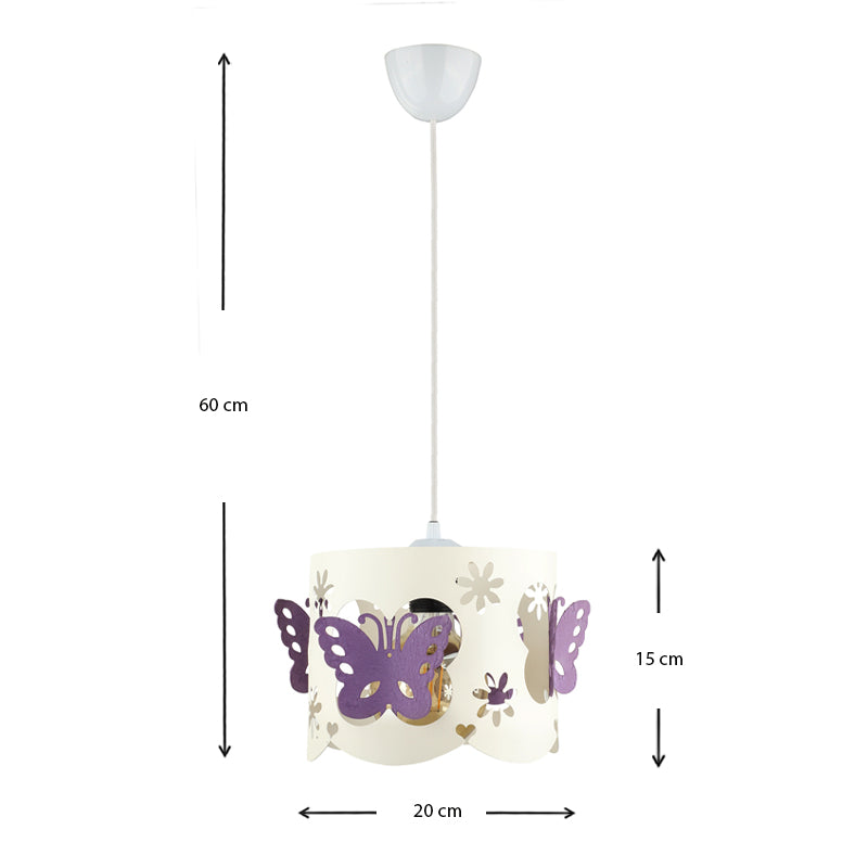 Hanging lamp for kids featuring a butterfly design in white and lilac, perfect for children's rooms.