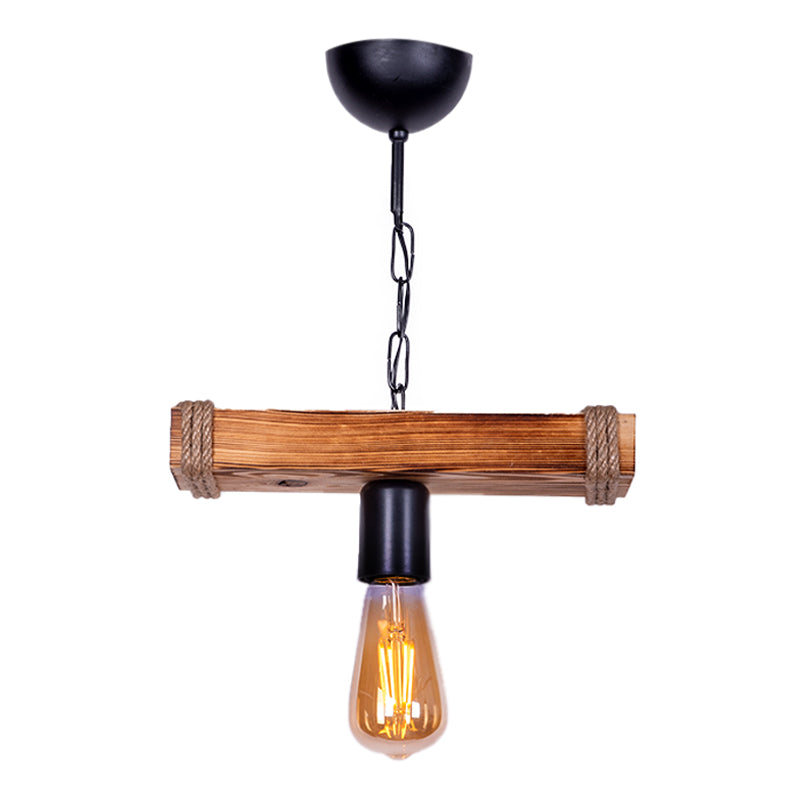 FOREST Walnut Hanging Lamp with black metal and rope accents, dimensions 30x10x45cm, ideal for stylish illumination.