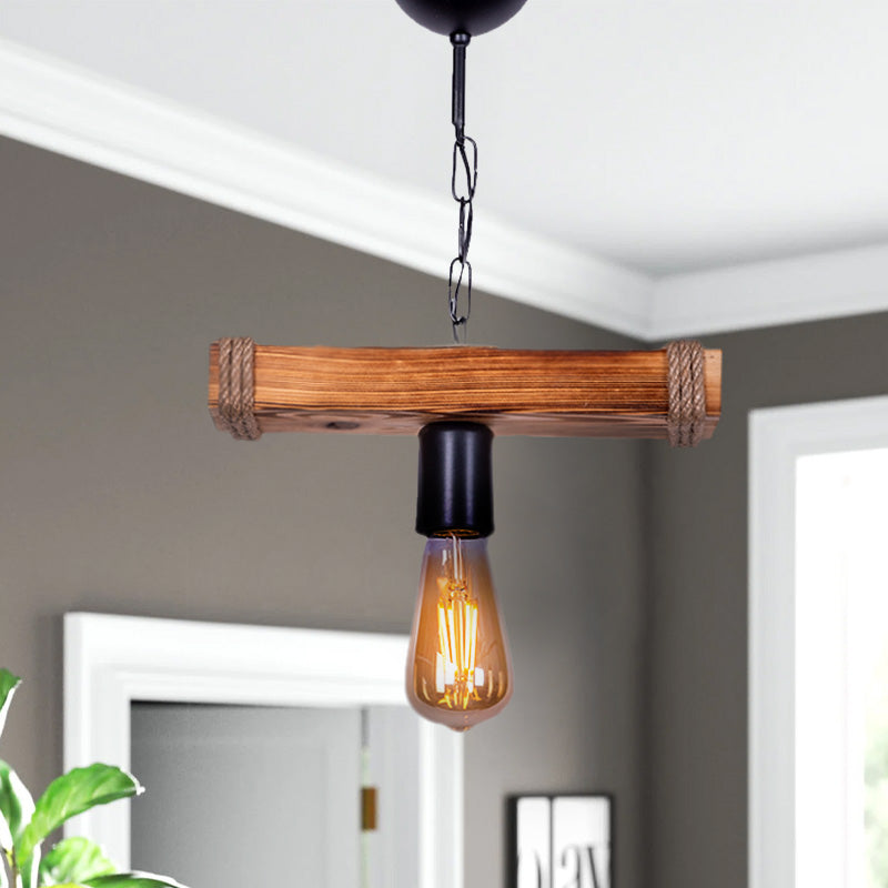 FOREST Walnut Hanging Lamp with black metal and rope accents, dimensions 30x10x45cm, ideal for stylish illumination.