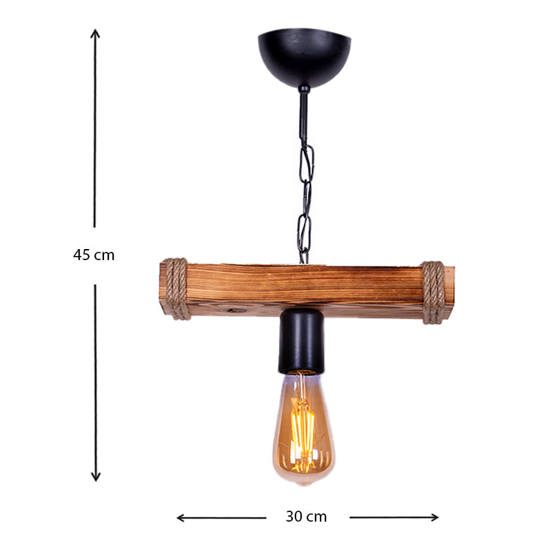 FOREST Walnut Hanging Lamp with black metal and rope accents, dimensions 30x10x45cm, ideal for stylish illumination.