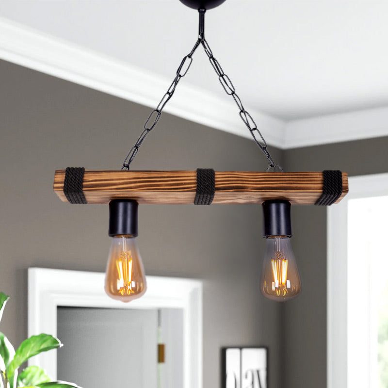 Stylish FOREST Hanging Lamp in walnut and black, featuring a wooden and metal design with rope accents, ideal for modern interiors.