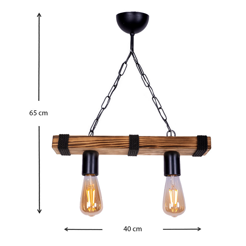 Stylish FOREST Hanging Lamp in walnut and black, featuring a wooden and metal design with rope accents, ideal for modern interiors.