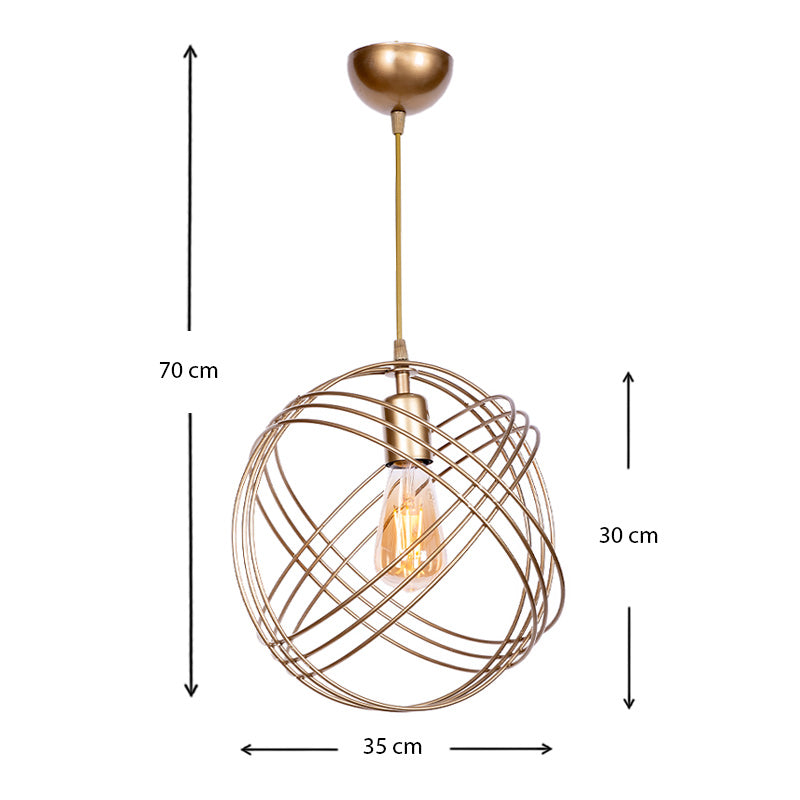 Stylish GLOBE Gold Hanging Lamp with metallic finish, dimensions 35x35x70 cm, perfect for home or business lighting.