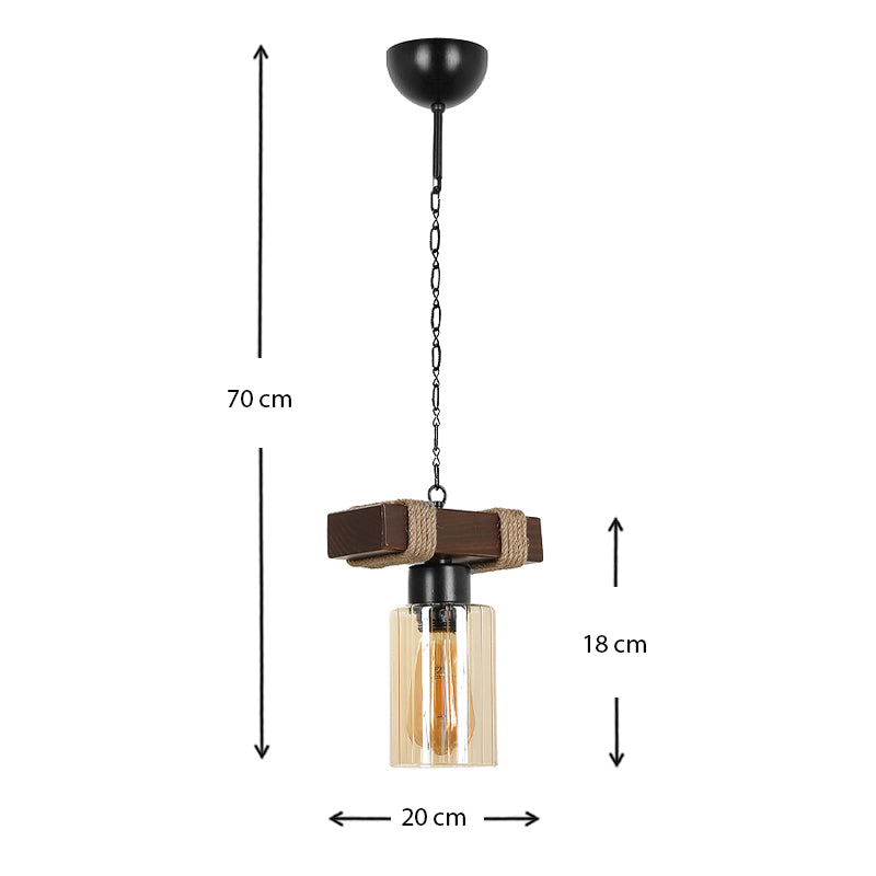 NANTES Hanging Lamp in walnut finish, showcasing its elegant design and dimensions of 20x18x70 cm.