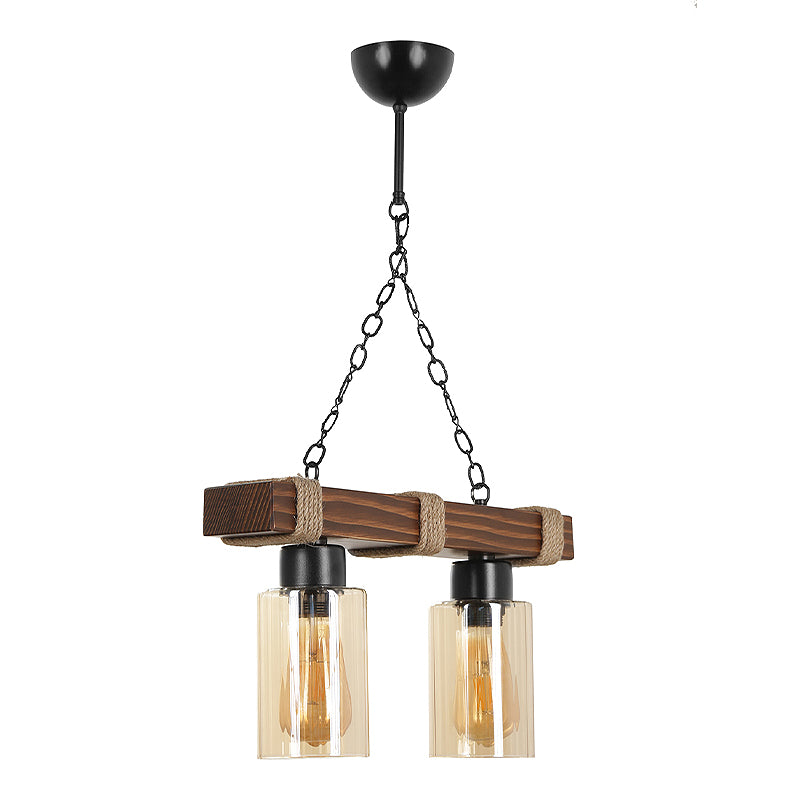 NANTES Hanging Lamp in walnut finish, featuring two E27 bulb sockets and a natural wood frame, ideal for stylish lighting.