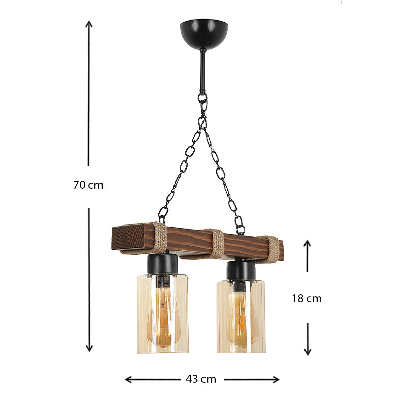 NANTES Hanging Lamp in walnut finish, featuring two E27 bulb sockets and a natural wood frame, ideal for stylish lighting.