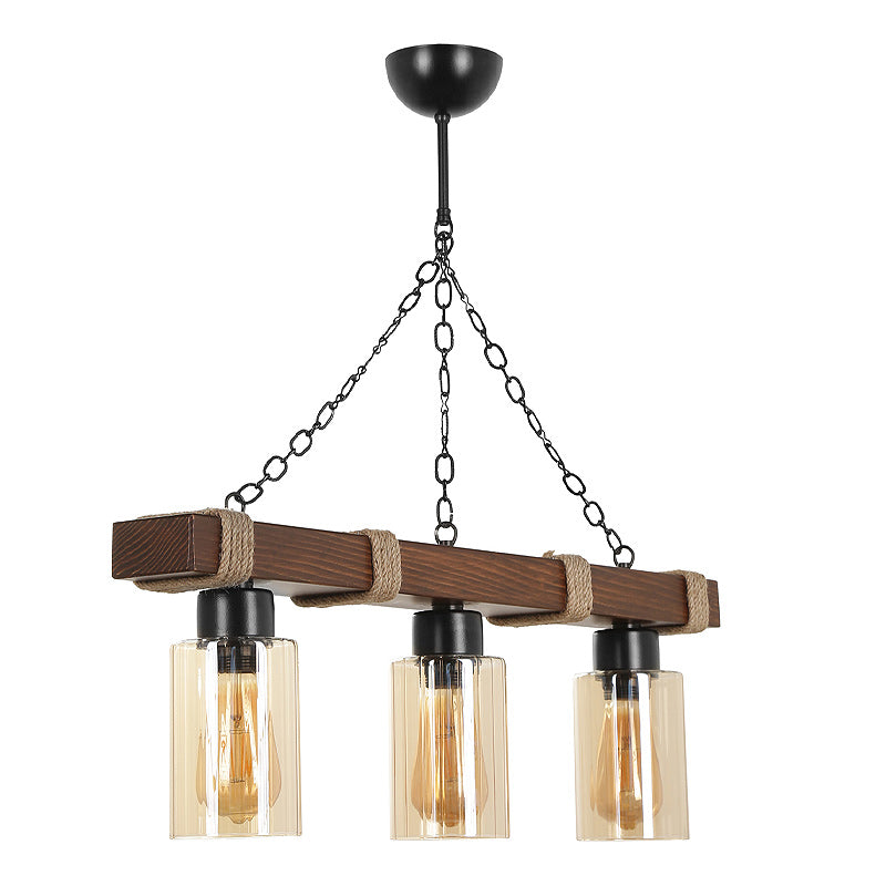 NANTES Hanging Lamp in walnut wood with three E27 bulb sockets, showcasing its elegant design and dimensions of 70x18x70 cm.