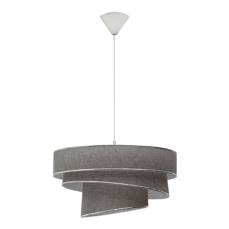 Hanging Lamp SILVIA in grey fabric with silver details, showcasing its elegant design and dimensions.