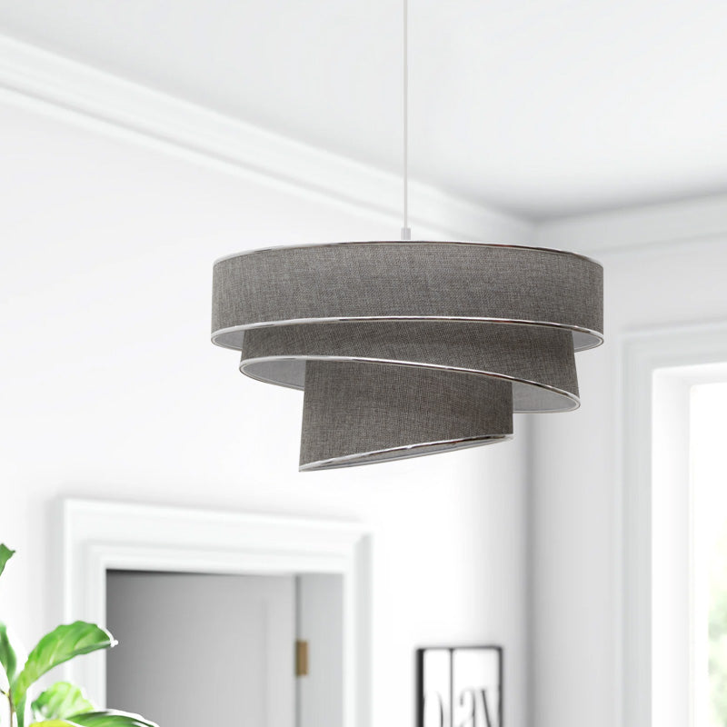 Hanging Lamp SILVIA in grey fabric with silver details, showcasing its elegant design and dimensions.