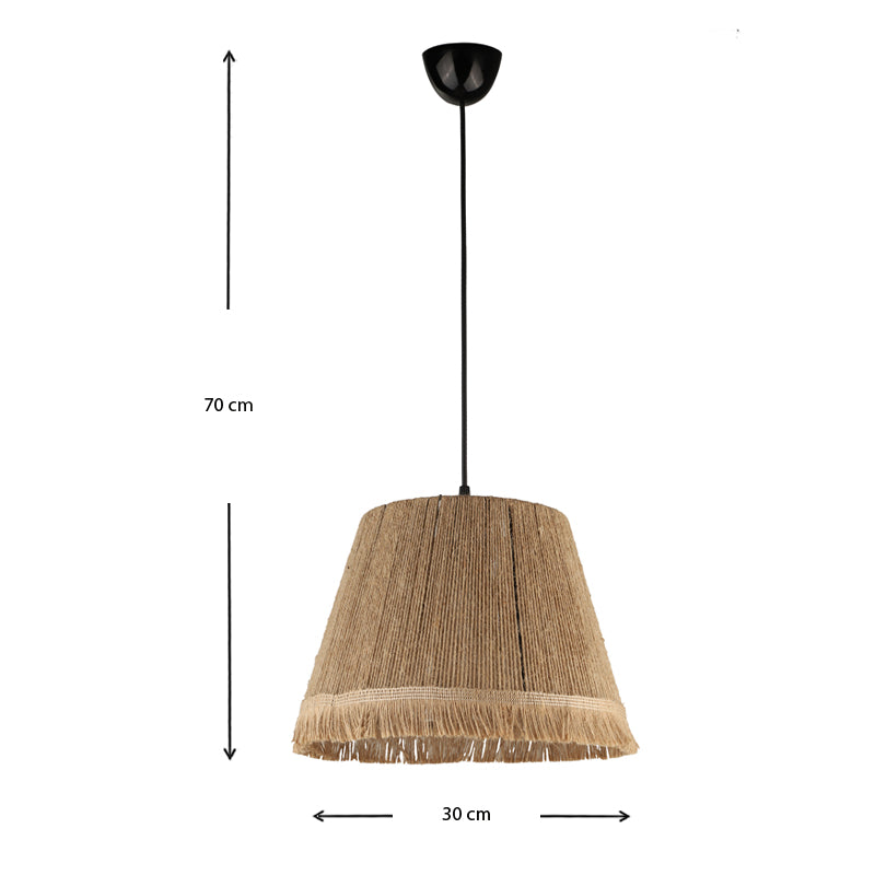 Hanging Lamp TAHITI E27 made of natural rope, showcasing its elegant design and dimensions of 30x30x75 cm.