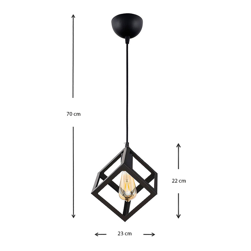 TUTTO Black Hanging Lamp with a sleek metallic design, dimensions 22x22x70 cm, ideal for modern interiors.