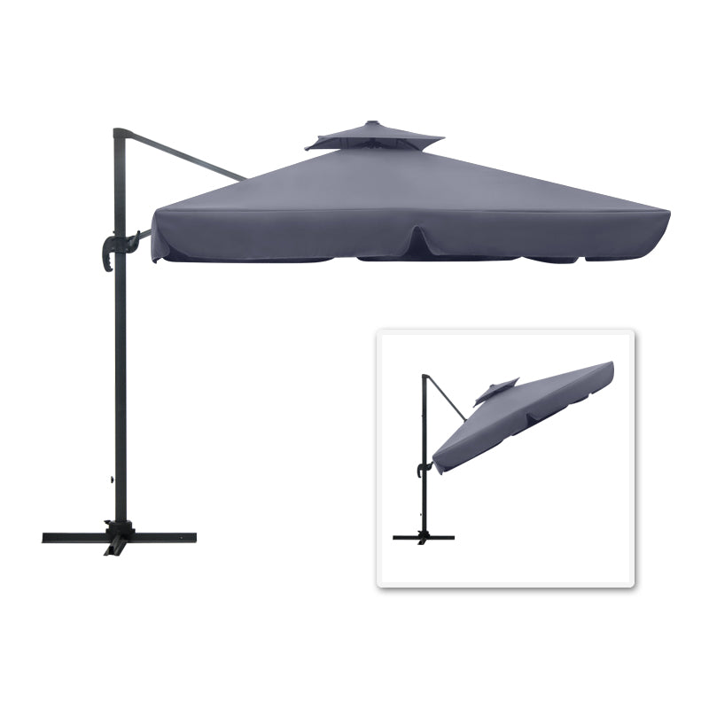 Professional hanging umbrella SUNNY in ecru anthracite color, featuring a telescopic mechanism and reinforced aluminum frame, ideal for outdoor use.