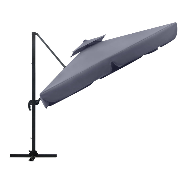 Professional hanging umbrella SUNNY in ecru anthracite color, featuring a telescopic mechanism and reinforced aluminum frame, ideal for outdoor use.