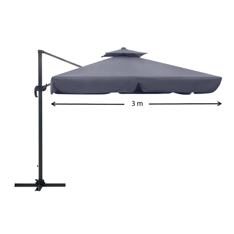 Professional hanging umbrella SUNNY in ecru anthracite color, featuring a telescopic mechanism and reinforced aluminum frame, ideal for outdoor use.