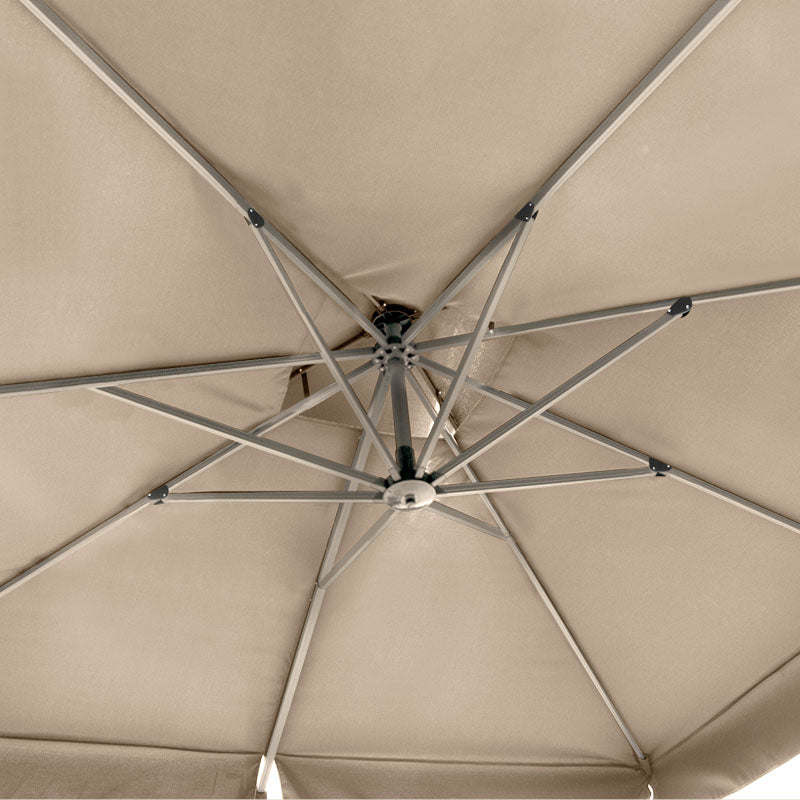 Professional hanging umbrella SUNNY in ecru color, 3x3m size with a telescopic aluminum frame and waterproof fabric.