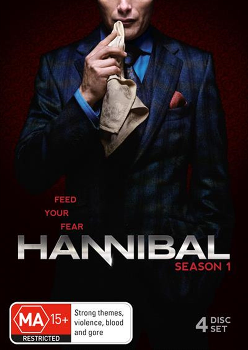 Hannibal - Season 1 DVD cover featuring Will Graham and Dr. Hannibal Lecter in a dark, suspenseful design.