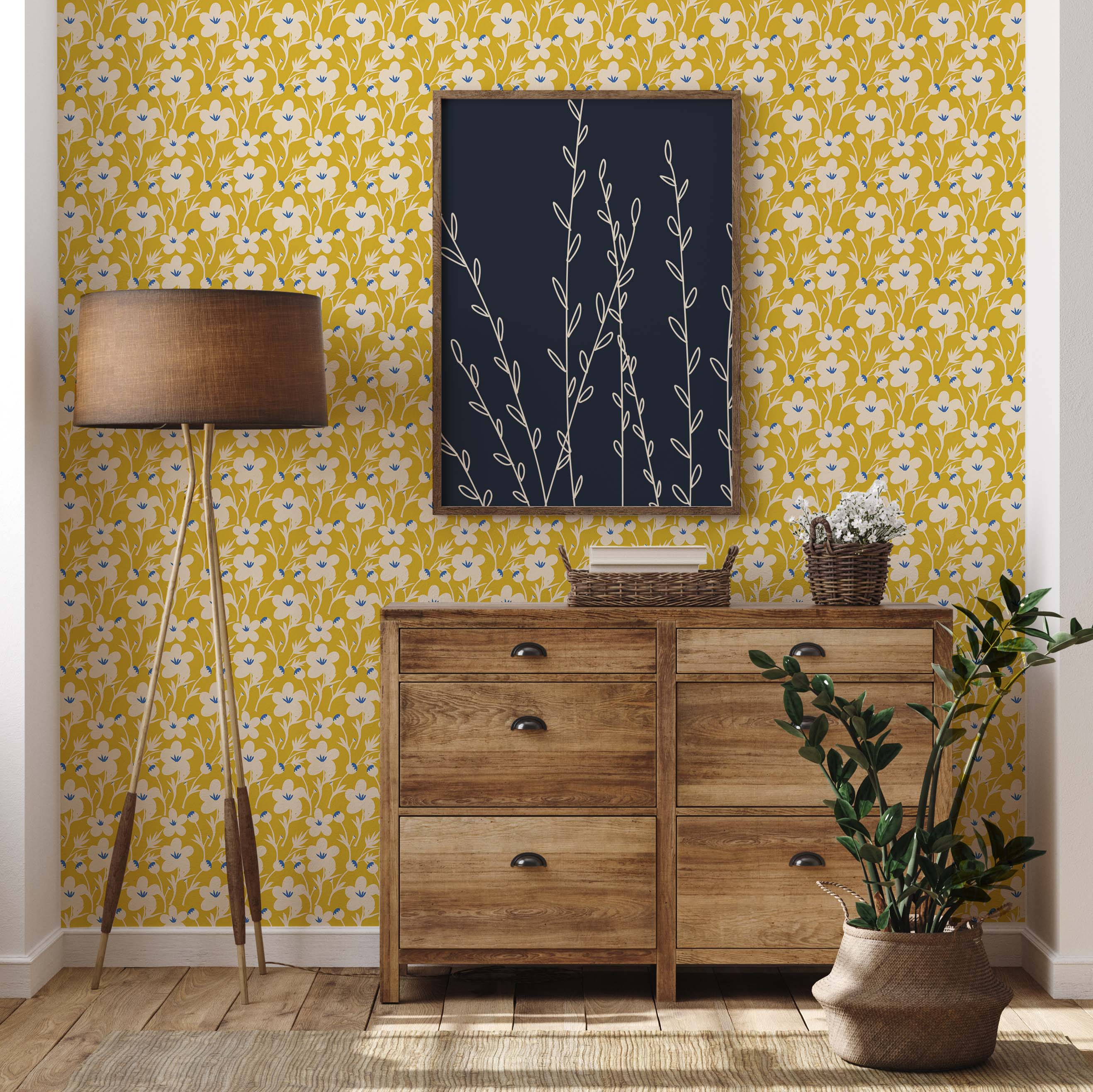 Happy Flowers Wallpaper featuring vibrant floral patterns on a smooth surface, ideal for home decor.