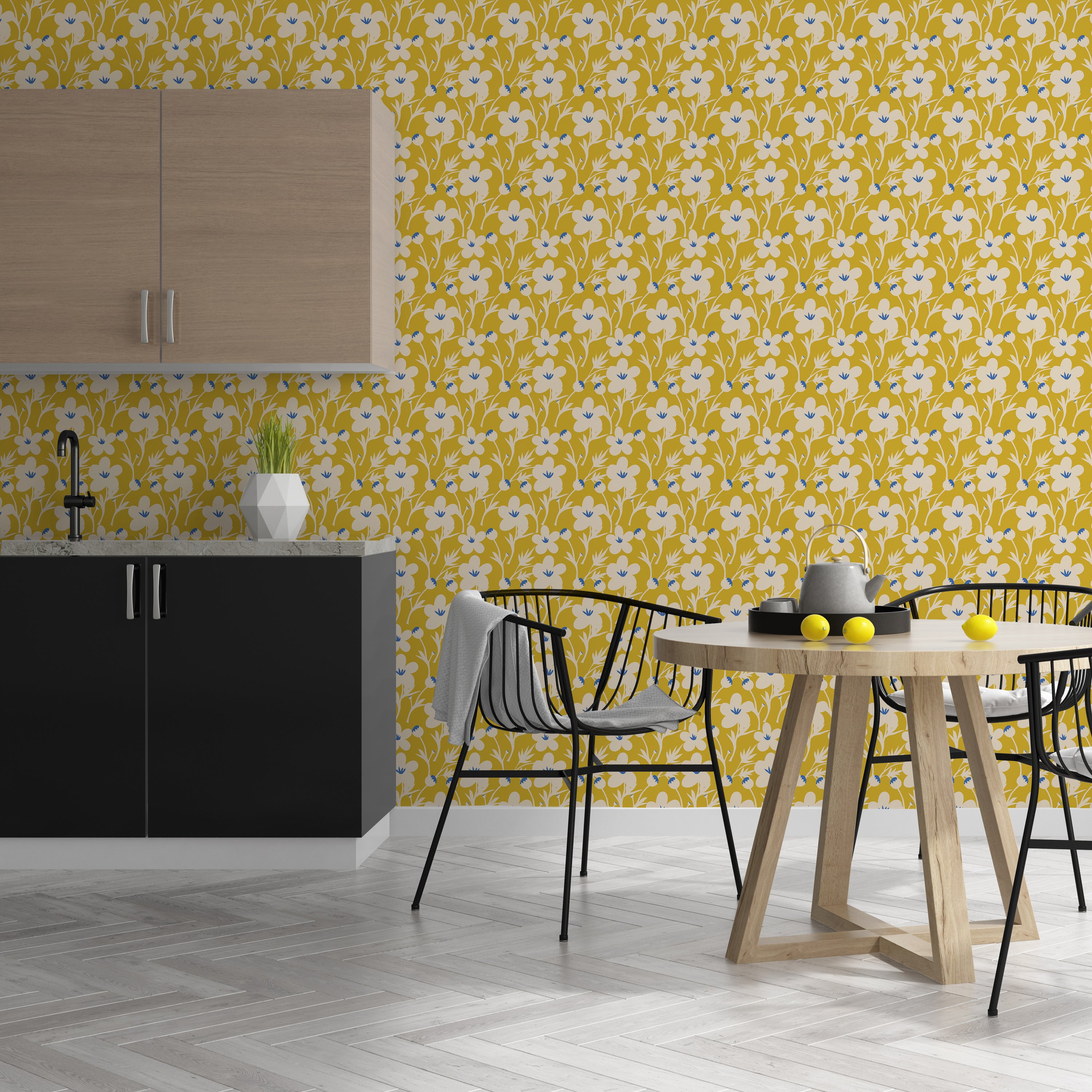 Happy Flowers Wallpaper featuring vibrant floral patterns on a smooth surface, ideal for home decor.