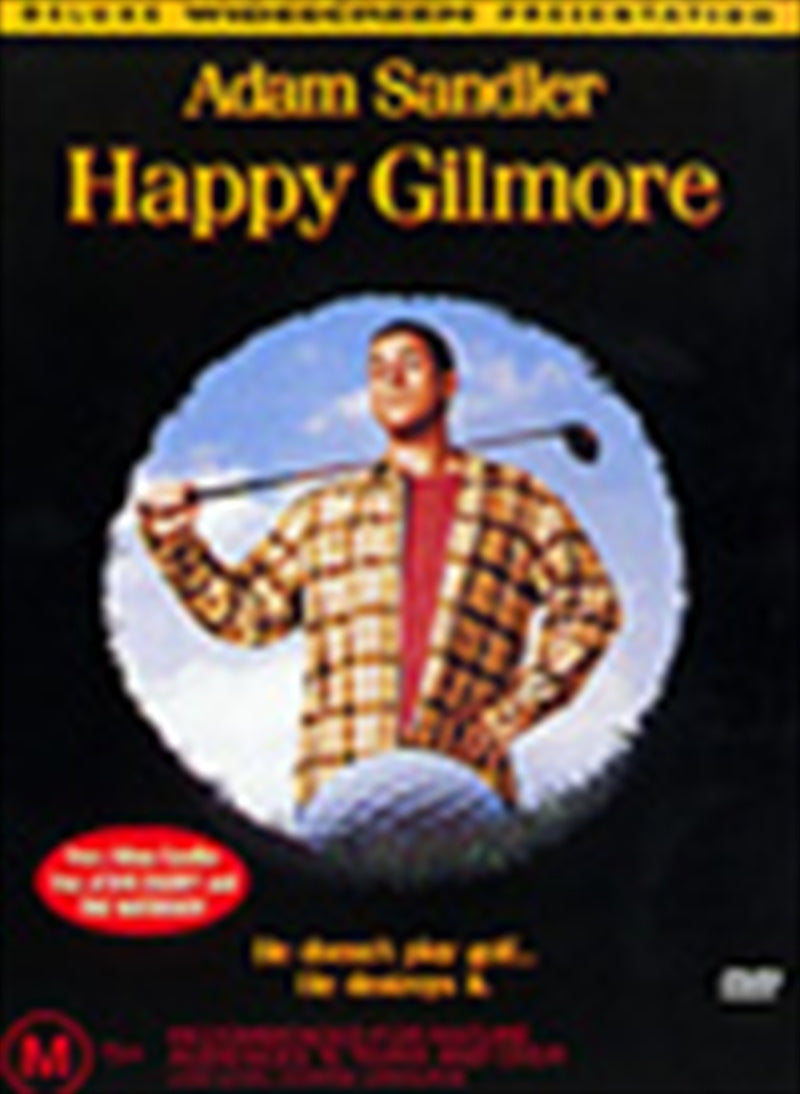 Happy Gilmore DVD cover featuring Adam Sandler in a golf setting, showcasing humor and sports.