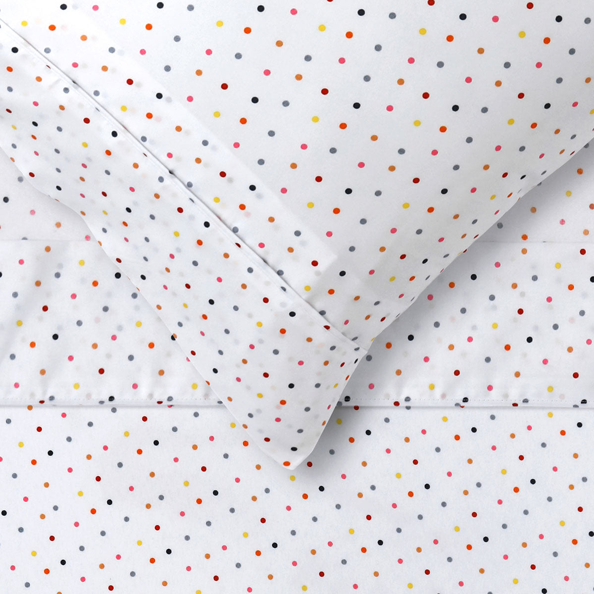 Happy Kids Polka Multi Printed Microfibre Sheet Set featuring colorful polka dots on a soft fabric, perfect for children's bedding.