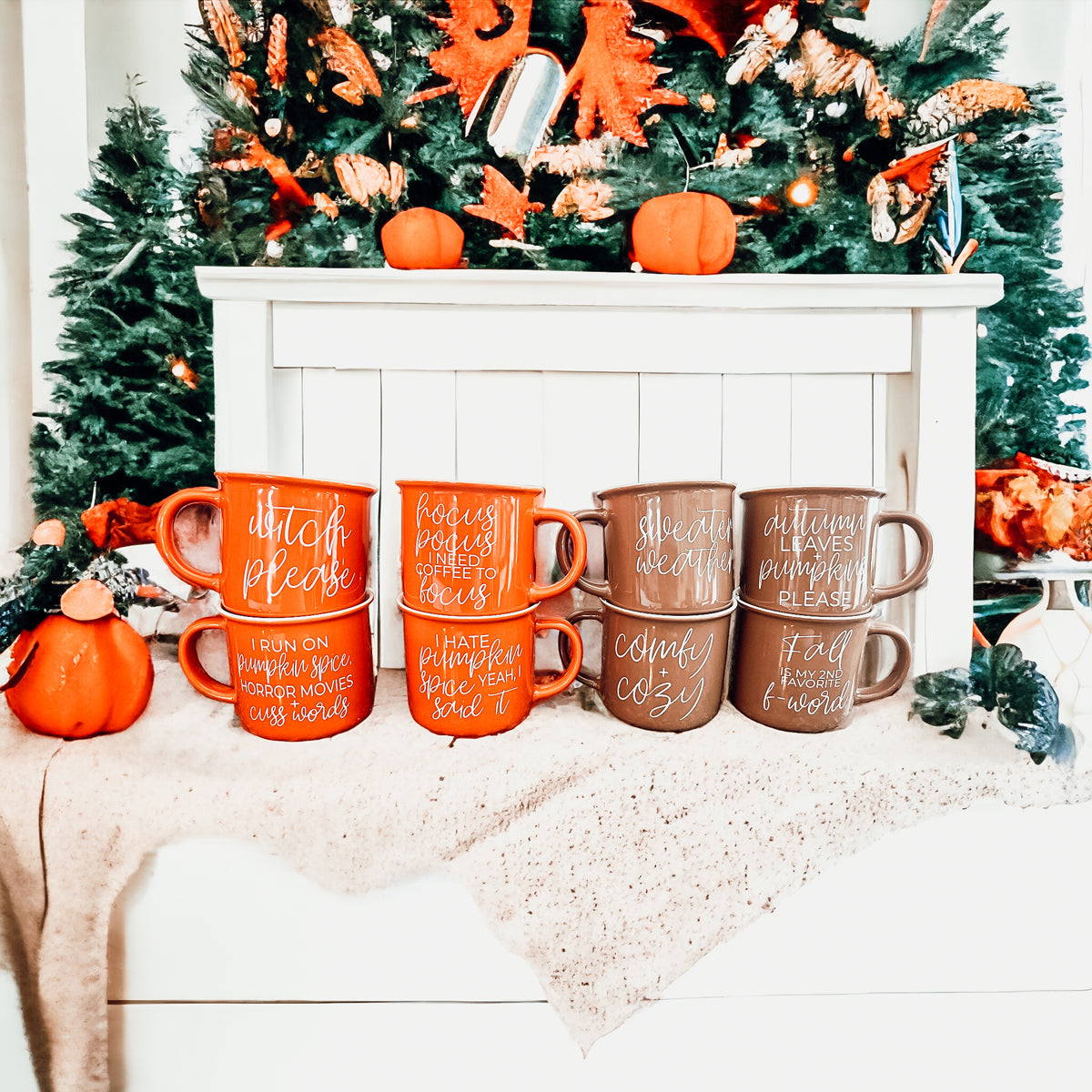 Hate Pumpkin Mug in vibrant orange with white lettering, featuring the phrase 'I hate pumpkin spice, yeah I said it' on both sides.