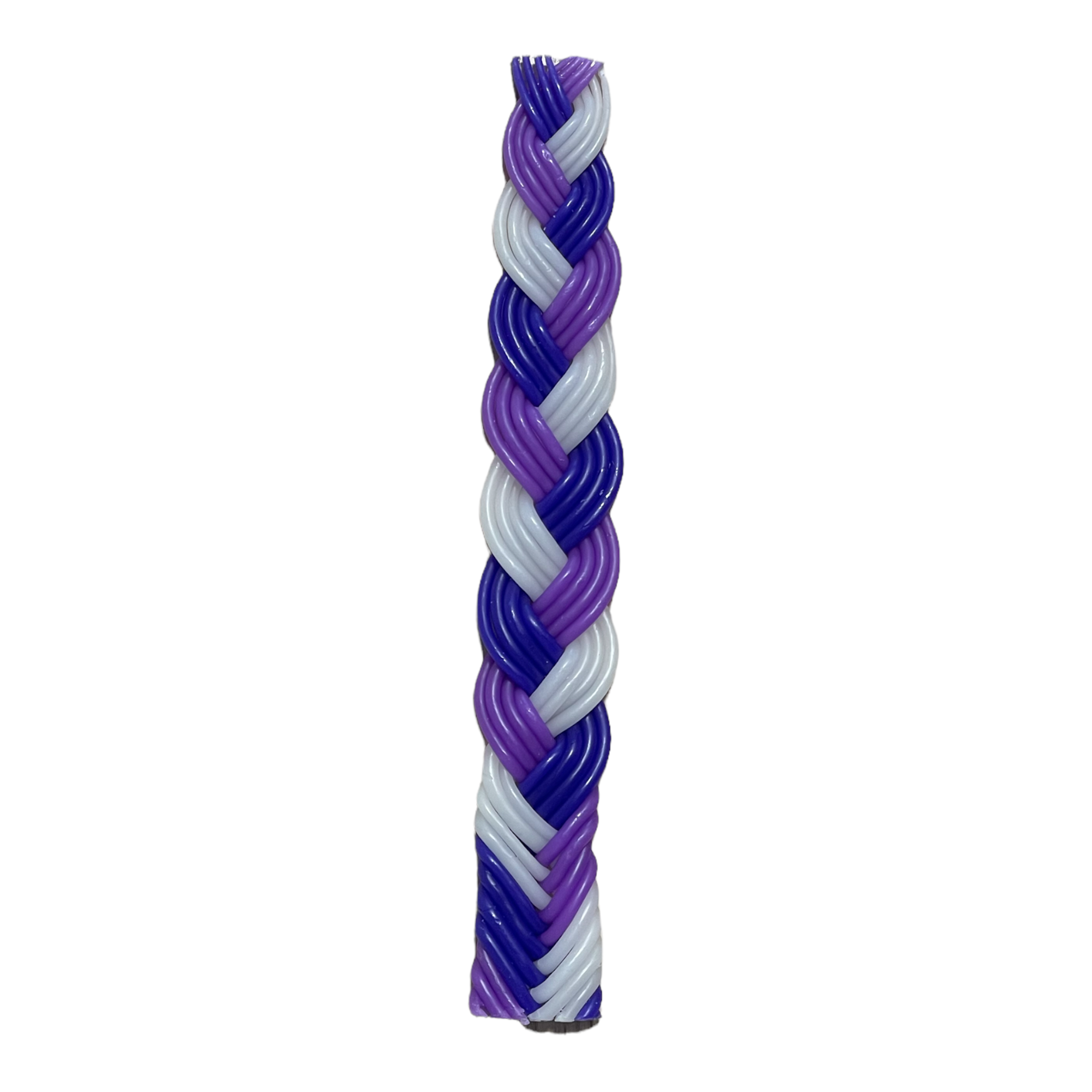 An elegant 11-inch Havdalah candle, handcrafted with vibrant colors and a braided design, perfect for spiritual ceremonies.