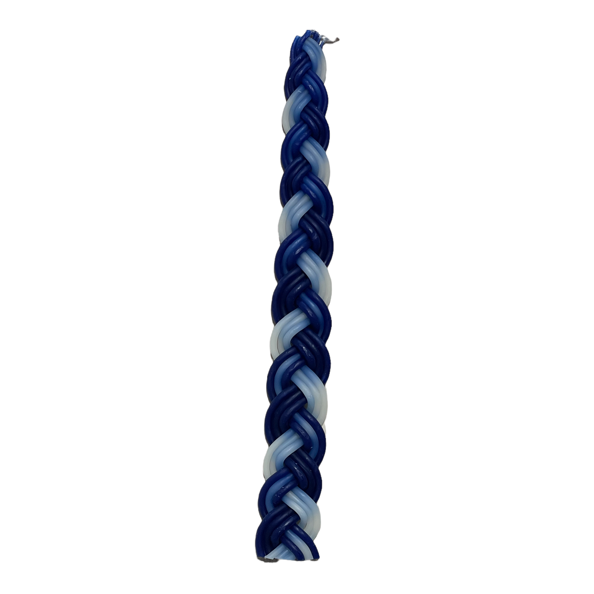 A beautifully crafted 12-inch Havdalah candle, featuring a braided design and vibrant colors, perfect for ceremonial use.