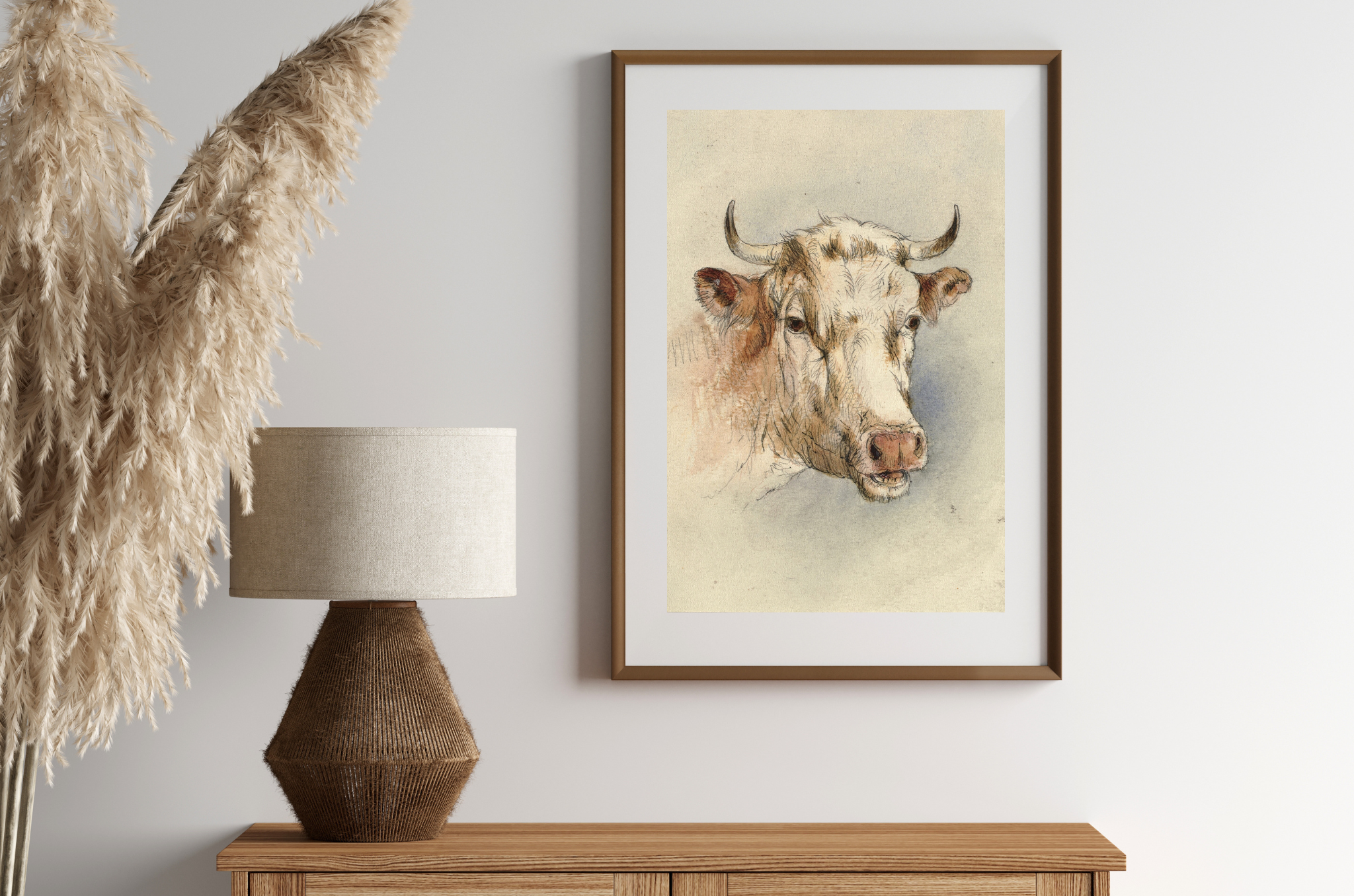 A vibrant canvas art print featuring the head of a bull, showcasing rich colors and intricate details, perfect for home decor.