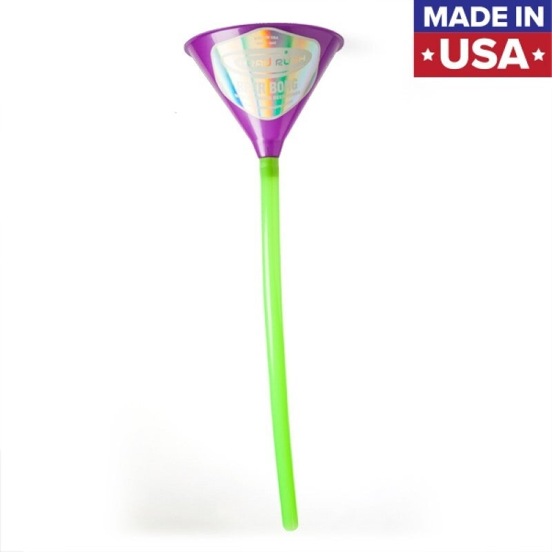 Head Rush Purple Beer Bong featuring a bright purple funnel and a green tube, perfect for parties.